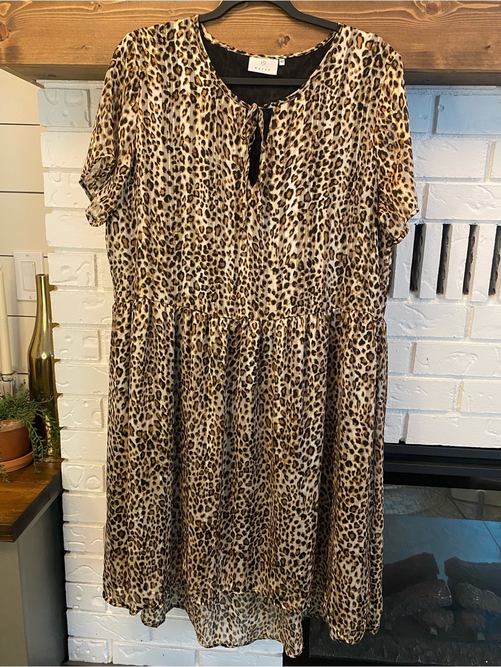 KAFFE Leopard Print Tiered Dress | Size 42 | Animal Print Hi-Low Midi Dress